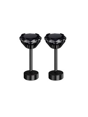 Black CZ Flat Back Stud Earrings 18G 5mm Black Stainless Steel